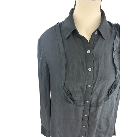 Banana Republic Womens Medium Blouse Black Silk Button Front Long Sleeve Top - Picture 2 of 6